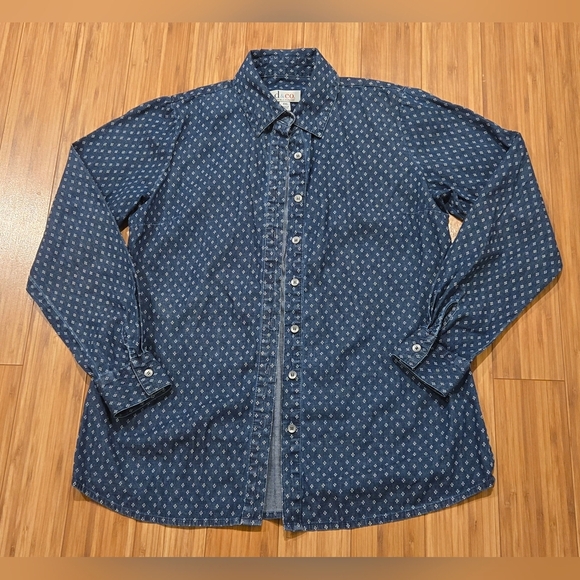NWOT D&CO Patterned Button-Up Jean Shirt - Picture 1 of 8